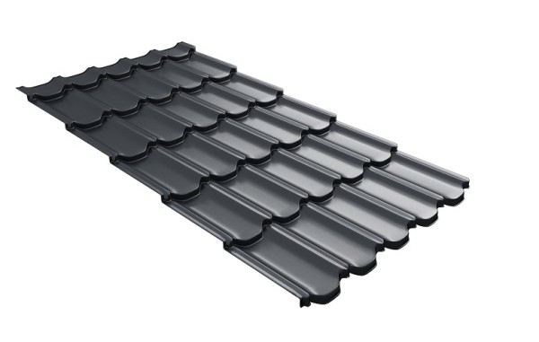 Металлочерепица квинта плюс с 3D резом 0,5 Satin RAL 7024 мокрый асфальт купить в Улан-Удэ